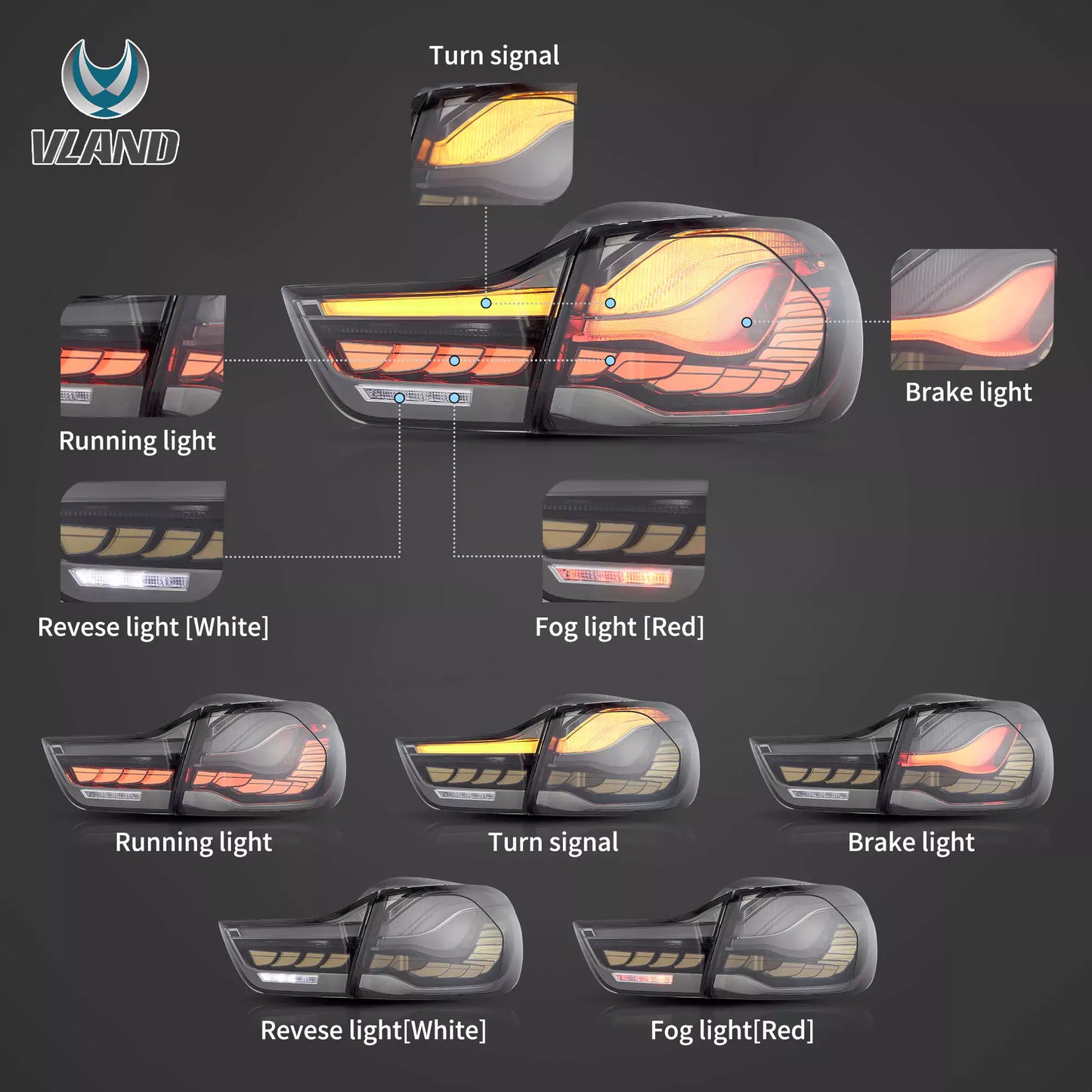 14-20 BMW 4 Series F32 F33 F36 / M4 F82 F83 Tail Lights Vland With LED GTS Style