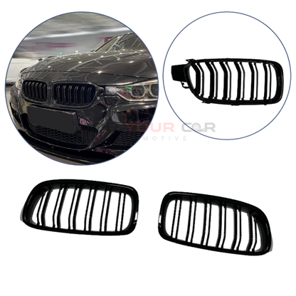 2012-2018 BMW 3 Series F30 Front Grille (No Logo) – Gloss Black Dual Slat Design