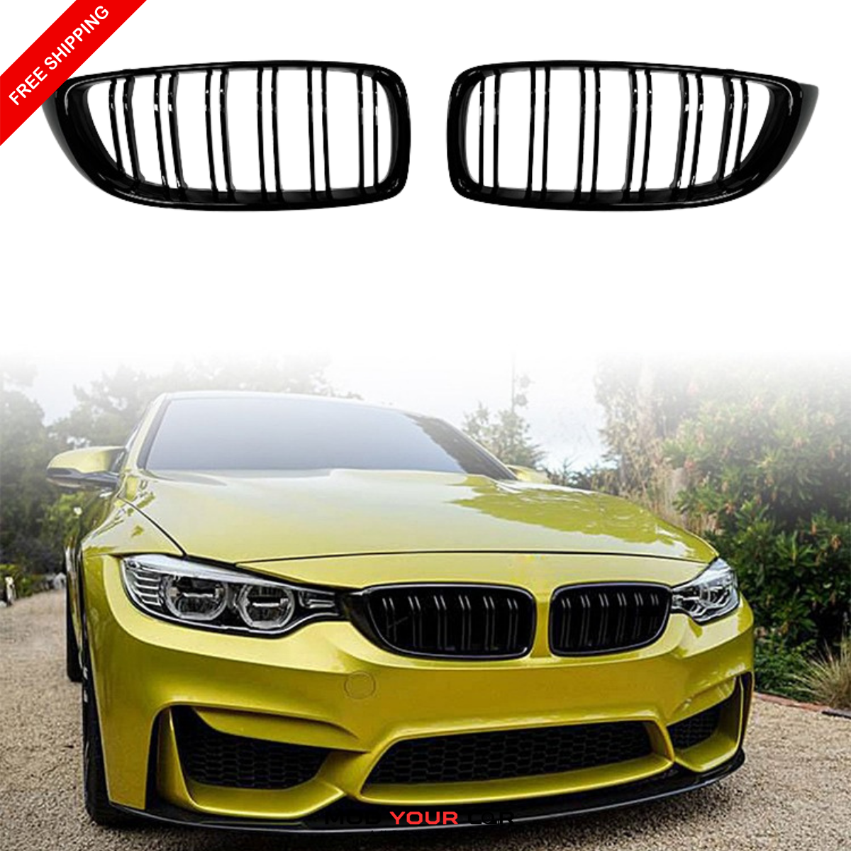 2014-2020 BMW 4 Series F32 Front Grille (No Logo) – Gloss Black Dual Slat Design