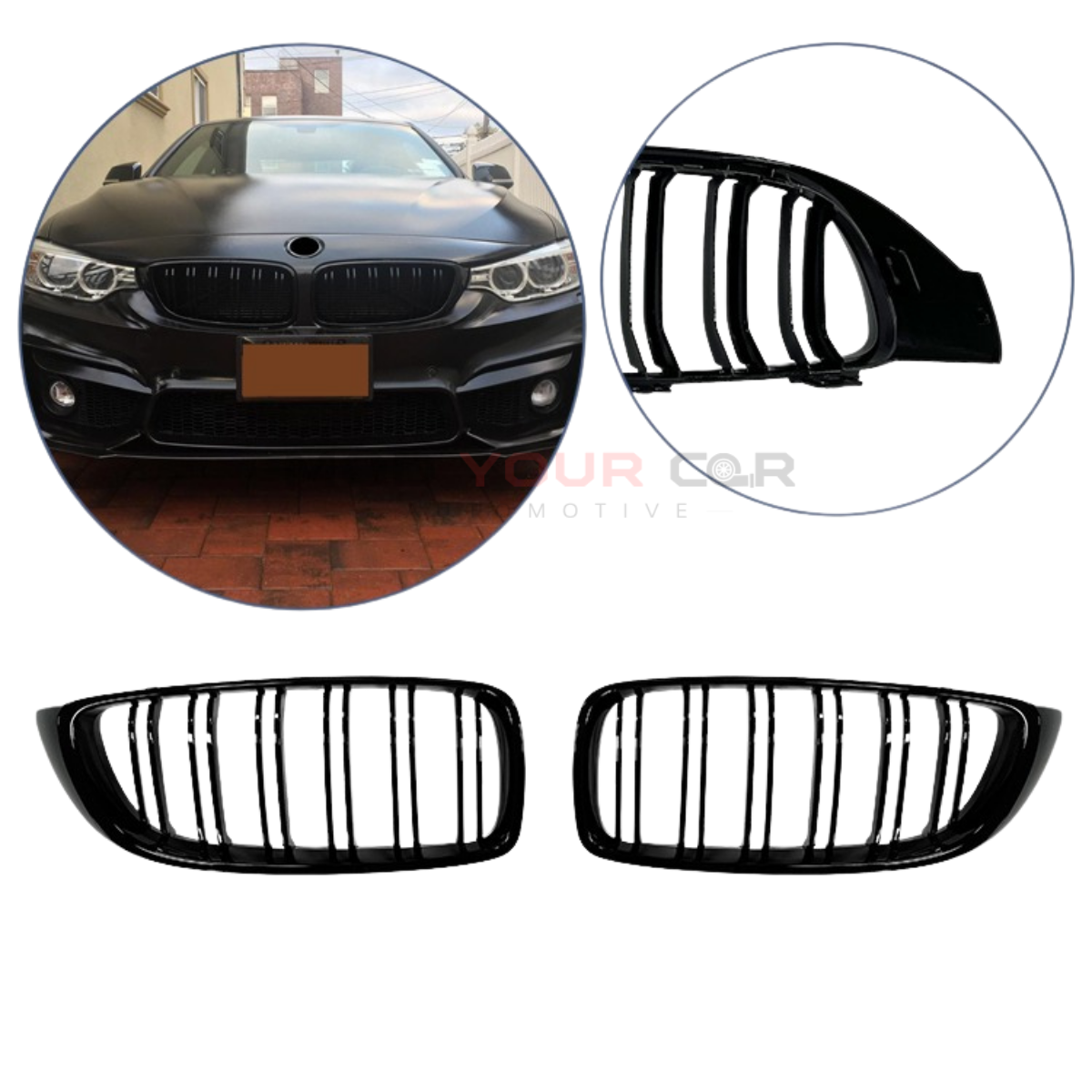 2014-2020 BMW 4 Series F32 Front Grille (No Logo) – Gloss Black Dual Slat Design