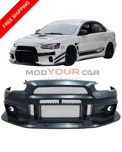 2010–2015 Mitsubishi Lancer Evolution X VARIS V2 Style Front Bumper – Unpainted FRP Material with Aggressive Aero Ducts and Splitter Design