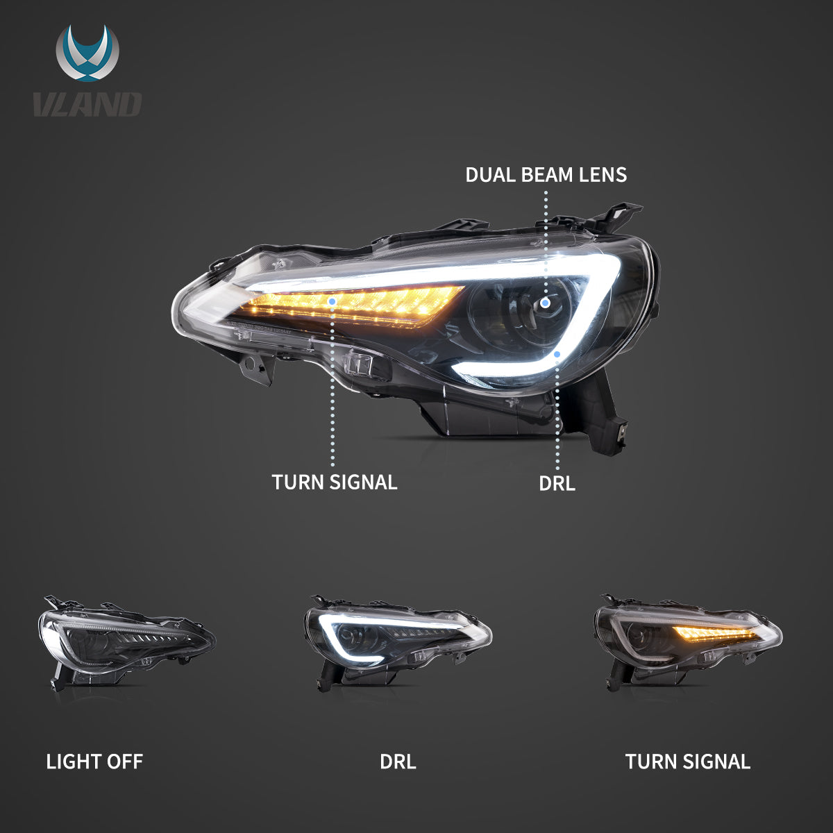 2012-2021 Vland frs/brz/86 Headlights With Dual Beam Projector