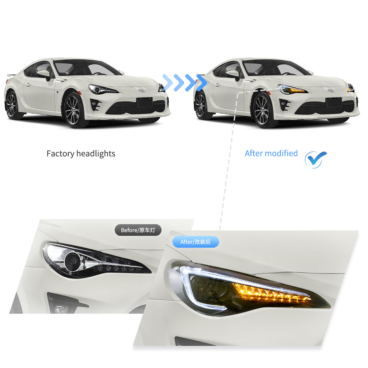 2012-2021 Vland frs/brz/86 Headlights With Dual Beam Projector