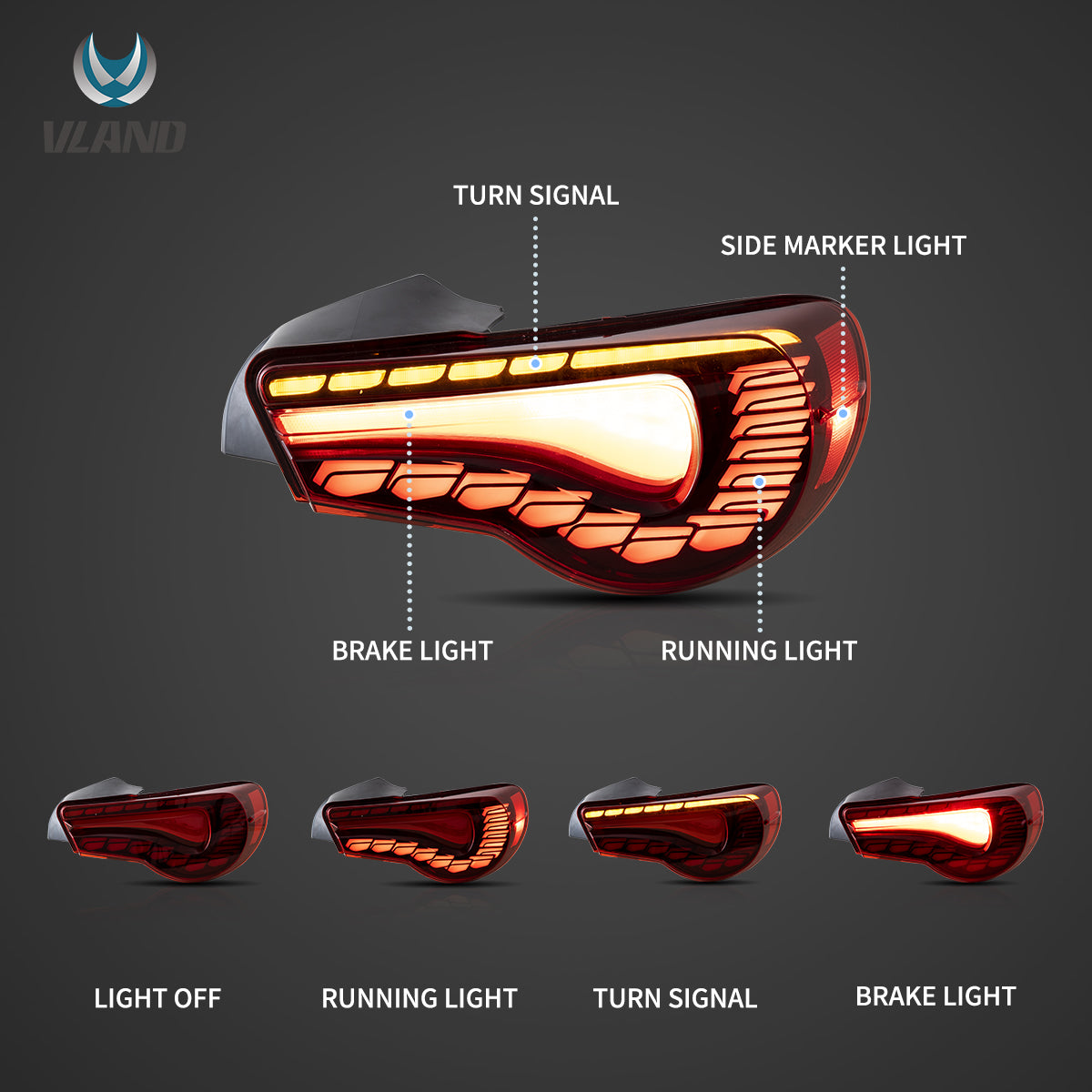 12-20 Toyota 86 GT86 FT86 13-20 Subaru BRZ 13-20 Scion FR-S Vland LED Tail Lights [Dragon Style]