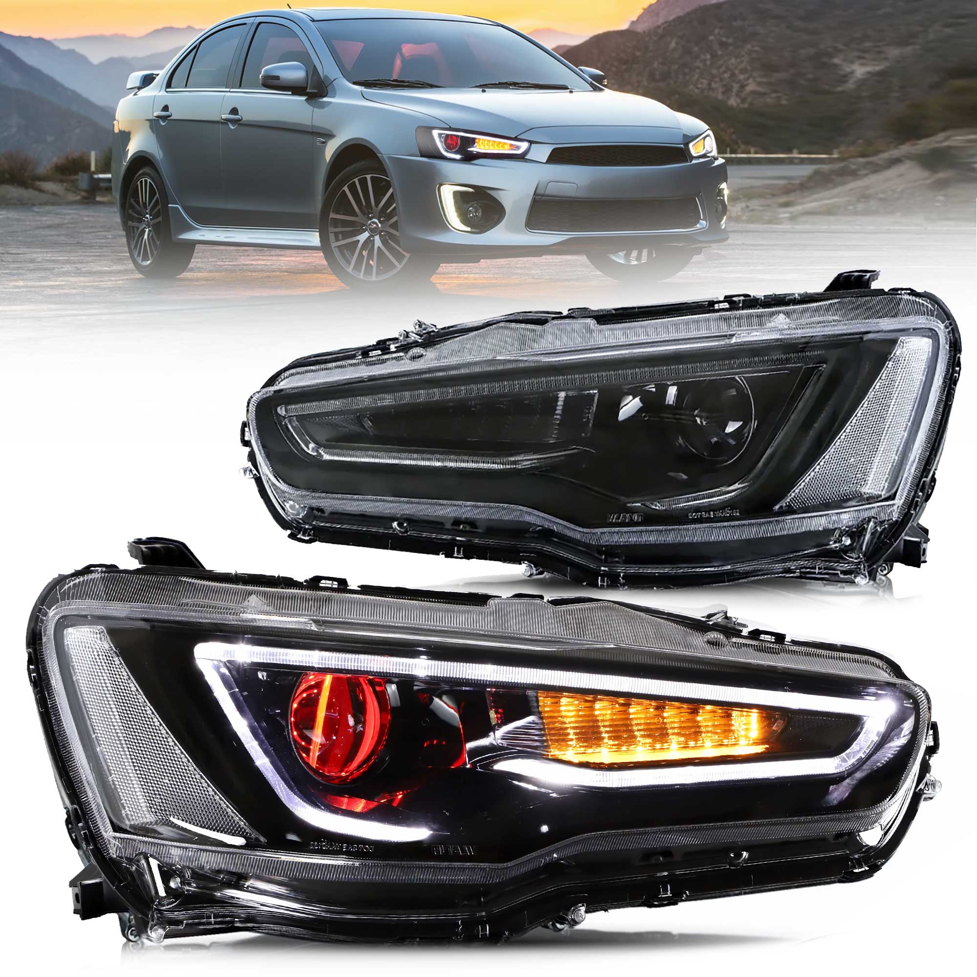 Vland 2008-2017 Mitsubishi Lancer Evo X Headlights With Dual Beam Projector