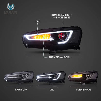 Vland 2008-2017 Mitsubishi Lancer Evo X Headlights With Dual Beam Projector