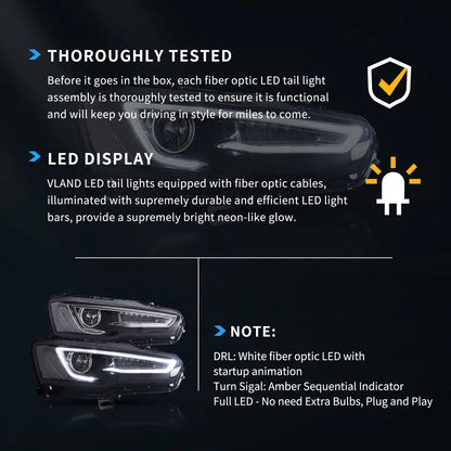 Vland 2008-2017 Mitsubishi Lancer Evo X Headlights With Dual Beam Projector