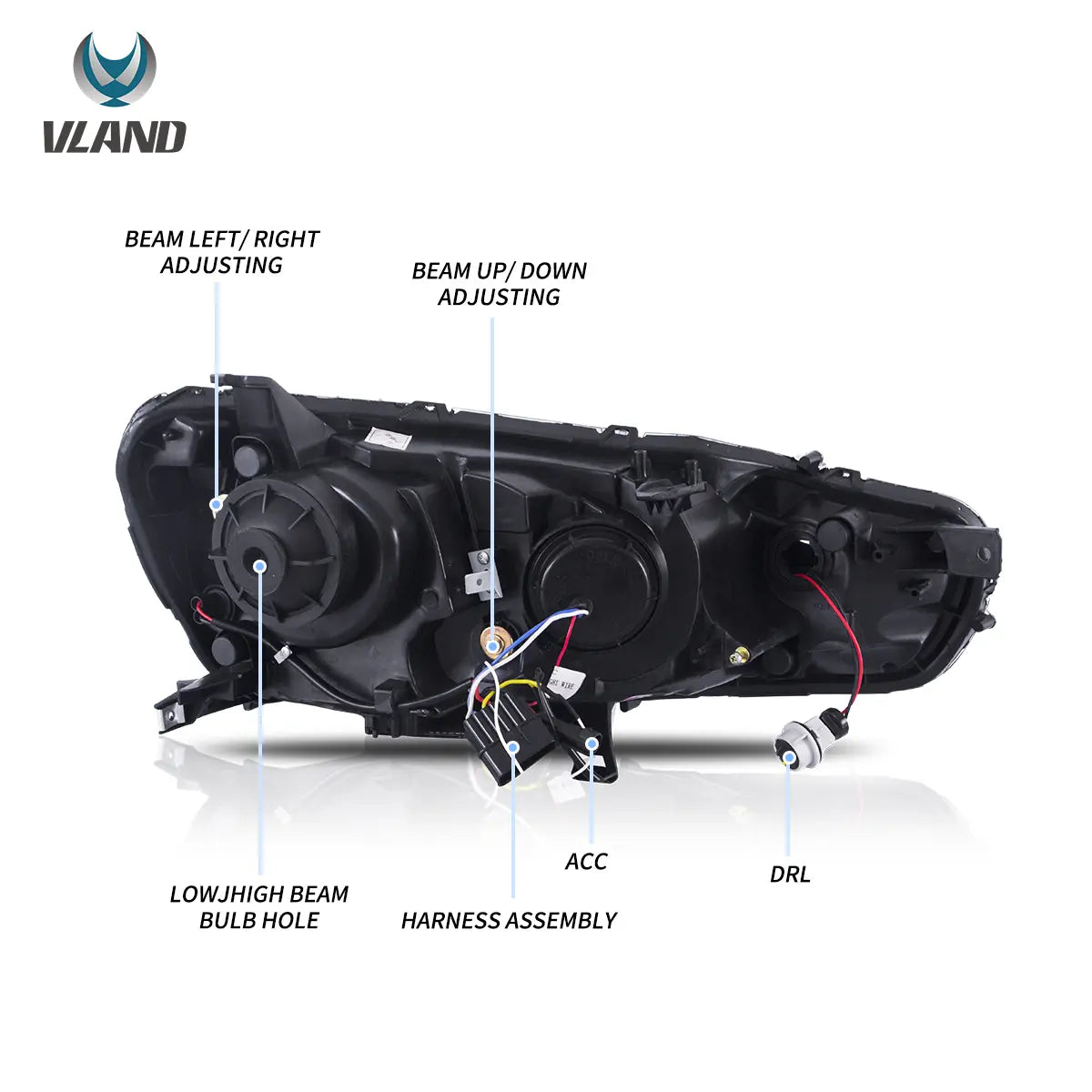 Vland 2008-2017 Mitsubishi Lancer Evo X Headlights With Dual Beam Projector