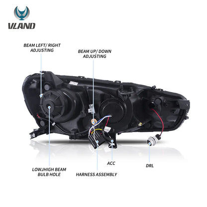 Vland 2008-2017 Mitsubishi Lancer Evo X Headlights With Dual Beam Projector
