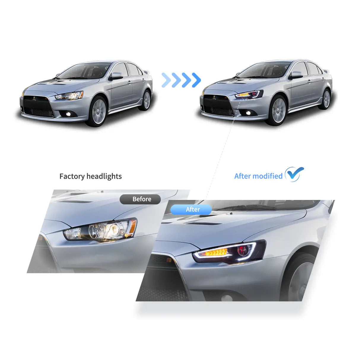 Vland 2008-2017 Mitsubishi Lancer Evo X Headlights With Dual Beam Projector
