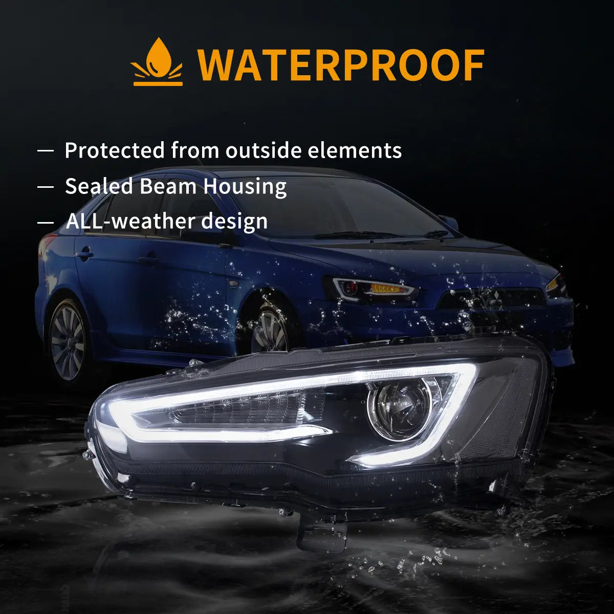 Vland 2008-2017 Mitsubishi Lancer Evo X Headlights With Dual Beam Projector